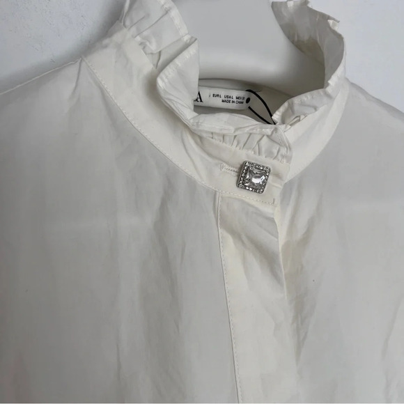ZARA Jewel Buttons  Poplin Cropped Shirt SIZE L - Picture 9 of 12